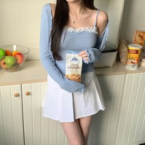 [네쥬] 여성 봄 여름 브이넥 크롭 레이스 데일리 나시 가디건 세트