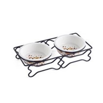 중형견용 메탈프레임 도자기 2구식기 사료 그릇 강아지용품 미끄럼방지 펫