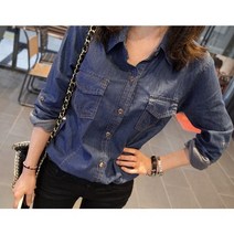 여성 가슴포켓 청남방 롤업 데님셔츠 여자청남방