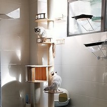 고양이 캣타워 원목 나무 캣폴 놀이터 숨숨집 하우스 집 빌딩 폴 프레임, 점프대해먹대스페이스실전망대 4층