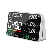 가스감지기 5인 1 충전식 실내 NDIR 이산화탄소 측정기 대기질 모니터 디지털 CO2 미터 HCHO TVOC 온도 습, W