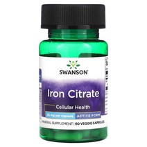 스완슨 철분 Citrate Actie Form 25mg 60 베지캡슐, 6병, 60정