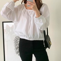 넥라인 스트링 디테일 밴딩 블라우스 출근룩 오피스룩