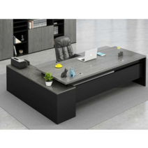 럭셔리 디자인 테이블 대표실 책상 회장 임원, 브라운 180+80+사이드 캐비닛