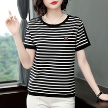 나루니 W04458 스프라이트 포인트라인 포인트컬러 줄무늬 면티 여성티셔츠 여성반팔티 라운드넥 심플한 오버핏