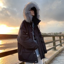 101684 남성패딩코트 퍼후드 트렌드 느슨한 커플 재킷 면