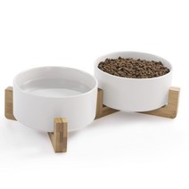 Ihoming 반려동물 도자기 식기 858ml 2구 세트, 1개, 화이트