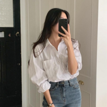 [1015마켓]위즐 언발 스트라이프 셔츠