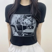 [당일발송] 빈티지 크랙프린팅 크롭반팔 티셔츠 (2color)