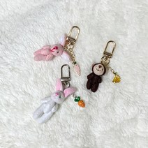 (핸드메이드) 키링 토끼 원숭이 당근 바나나 에어팟 버즈 핸드폰 가방 커플 우정, 핑크토끼