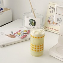 옐로우 체크 레트로유리컵 300ml, 1개