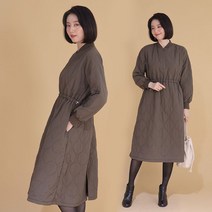 애비뉴투지 애비뉴투지 엄마옷 물결 누빔 하이넥 지퍼 솜 패딩 허리스트링 원피스 K12229