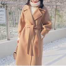 셀럽당 여성용 가을 모직 코트 겨울 벨트 하프 코트