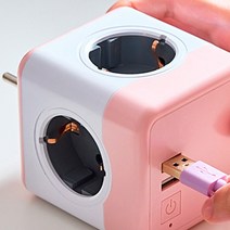 파워큐브 V2 4구+USB 멀티탭 인테리어 감성, 핑크(연분홍), 1개