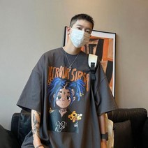 남성빅사이즈 미국 복고풍 반팔 티셔츠 남성