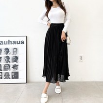 가비진 여성용 쉬폰 플리츠 롱 주름 스커트