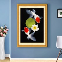 큐빅아트 그림 연꽃 금붕어 명상 심플 인테리어 보석십자수 재료 만들기, 70x100cm