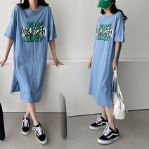 오브치치 루즈핏 오버핏 레오파드 포인트 여성용 여름 반팔 롱 원피스