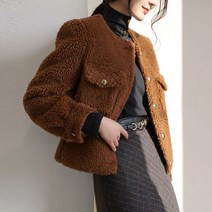 스타일온미 보닌 스타일리시 보아 퍼 노카라 세미 크롭 자켓