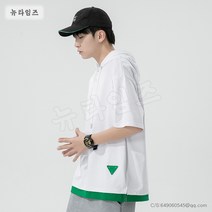 후드 반팔 티셔츠 남 무지 루즈핏 티셔츠 T-shirt 1S403