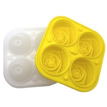 얼음트레이 KATA 3D 로즈 아이스 몰드 대형 얼음 트레이 꽃 실리콘 큐브 아이스크림 위스키 칵테일 디저트 DIY 4 그리드, light yellow