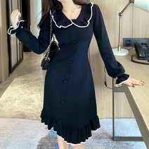 블링앤수 심플 프릴 배색 포인트 니트 원피스 AAZZ383