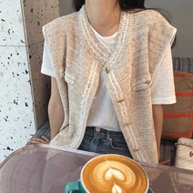 차가운실로 짜여진 트위드 베스트 여름 조끼(2 colors)