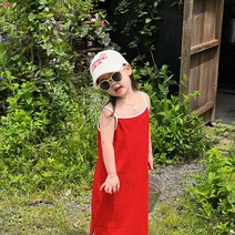 PigPug 뾰족한 알 한국 아동복 22 여름 여자 원피스 롱 티셔츠 충돌 멜빵 스커트 민소매