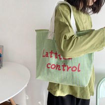 체크패턴 레터링 에코백