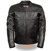 Milwaukee Leather LKM1785 남성용 블랙 가죽 스쿠터 스타일 오토바이 재킷 측면 스트레치 및 반사 파이핑 포함 - 3XL 410394, XXX-Large