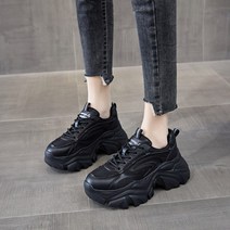 여성 키높이 운동화 가죽 런닝화 7CM 통굽 경량 스포츠화 여자키높이운동화 인박카033