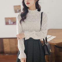 넷투넷코리아 여성 블라우스 루즈핏 심플 플라워무늬 긴팔 터틀넥