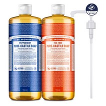 닥터브로너스 퓨어 캐스틸 솝 950ml 2종(향선택+펌프), 페퍼민트 950ml_라벤더 950ml