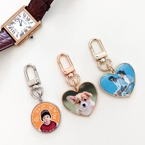 지안느스튜디오 주문제작 미니 포토 사진 양면 키링, 원형 골드, 유광, 1개
