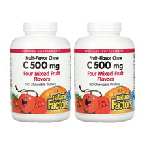 내추럴팩터스 비타민C 500mg 메가도스 4가지 혼합과일 180츄어블 웨이퍼 2개 헤스페리딘 로즈힙 루틴 아스코르브산 시트르산 만다린 감초뿌리
