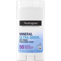 Neutrogena 울트라 쉬어 드라이 터치 SPF 50 미네랄 선스크린 스틱 민감성 피부용 비타민 E 함유 논코메도제닉 43g 1개