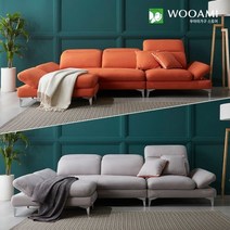 우아미가구 [착불] 리썸 4인 무빙헤드 아쿠아텍스 패브릭 소파+스툴 2color (포토리뷰시 스벅아메리카노 증정), 오렌지
