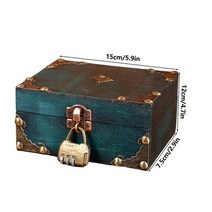빈티지트렁크 앤틱 여행 장식 나무 보물 상자 보석 상자 잠금 저장 상자 가정 및 사무실 장식을위한 보석 주최자 선물