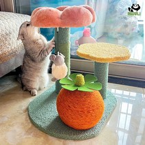 가성비 캣타워 식물 하우스 스크래쳐 놀이터 먼치킨 뚱냥이 호텔 튼튼 대형 켓타워 캣워크, 플라워 오렌지 캣타워 (기모달린 마우스 펜던트)
