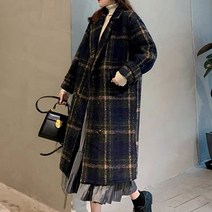 체크 루즈 트렌치 롱 모직 코트