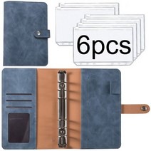 A6 바인더 예산 PU 가죽 플래너 시스템 투명 지퍼 비용 시트 노트북 주머니 현금 봉투 정리함, A Blue with bag