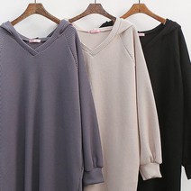 와플 브이넥 후디 원피스 309E806S 빅사이즈 여성