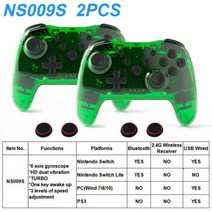 퐁고샵투명 무선 컨트롤러 블루투스 닌텐도 스위치 프로 PC PS3 TV 박스 조이스틱 LED 야광운 지연 없는 2, 01 No Box, 16 Crystal Green 2PC