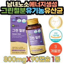 식약처인증 비헴철 유기농 그린 철분 1일 권장량 125% 과일 채소 분말 함유 남녀노소 90캡슐 x 1병 3개월분 부족한 임산부 수유기 가임기 여성 성장기 어린이 학생 청소년 영양제