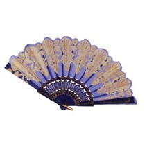 Japandi 장식 레이스 팬 블랙 웨딩 접는 Chinoiserie 꽃 손 설명서, [02] Blue