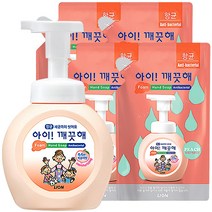 아이깨끗해 유아 손 세정제 복숭아향 본품 250ml 1개+ 리필 200ml x4 세트, 2세트