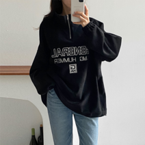 kfactory 여성 플리스 맨투맨 오버핏 긴팔아노락 후리스룩 반집업