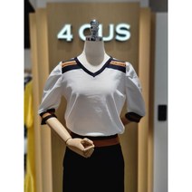[4CUS]포커스 (FM2E7KT0457) 체인 배색 퍼프 소매 V넥 니트