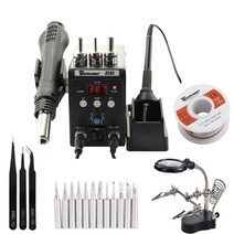 8586 digital soldering station hot air gun rework station 전기 납땜 인두 전화 용접 수리 도구(돋보기 포함), 블랙 세트-3, 협력사, 220v EU 플러그