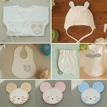 바바오가닉 오가닉 아기 쥐 띠 배냇저고리 모자 턱받이 손발싸개 5종세트 만들기 diy